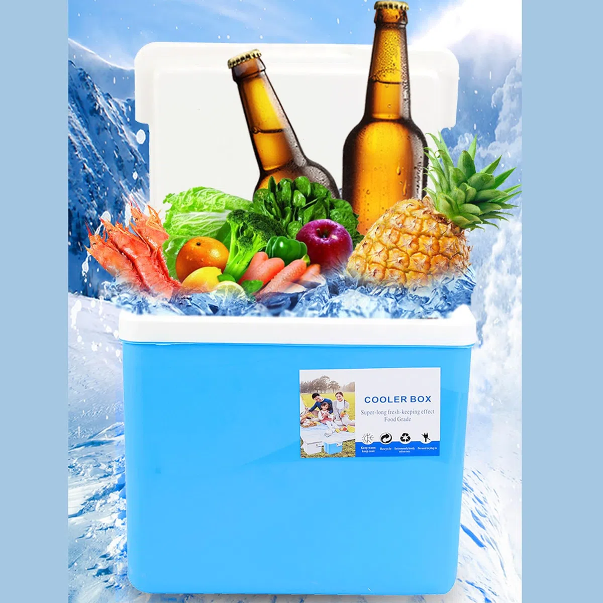 Lodówka 10L, Bardzo Wydajna, Izolowana EPS, z Uchwytem, ​​Camping, Piknik, Wędkarstwo (BLUE)