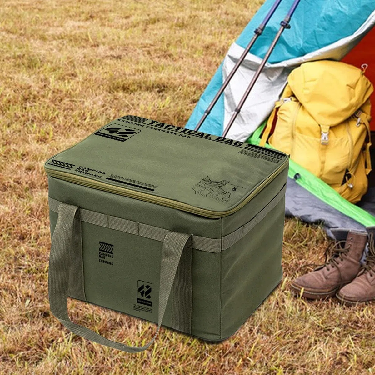 Torba kempingowa do przechowywania - 42 l, obozowe pudełko kuchenne, wytrzymała z uchwytami, składana organizacja, pojemnik wielokrotnego użytku, do podróży, siłowni, kuchni, pralni, przeprowadzki