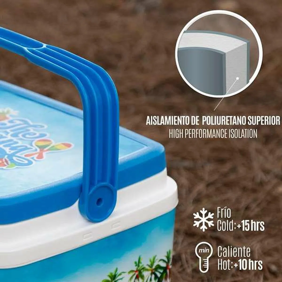 AKTIVE Lodówka plażowa 24 l, Summer Trends Design, wytrzymały plastik, izolacja z poliuretanu górnego, utrzymuje zimno do 15 godzin, bezpieczna pokrywa zamykana na zamek błyskawiczny, lekka i