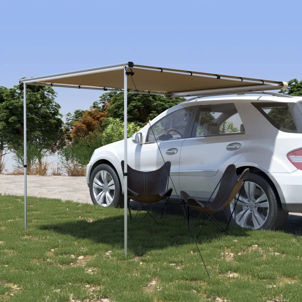 Markiza do przyczep kempingowych, beżowa, wykonana z aluminium i poliestru 160 g, 2,4 x 2,5 x 2,15 m, wodoszczelna torba do przechowywania na kempingu, podczas aktywności na świeżym powietrzu