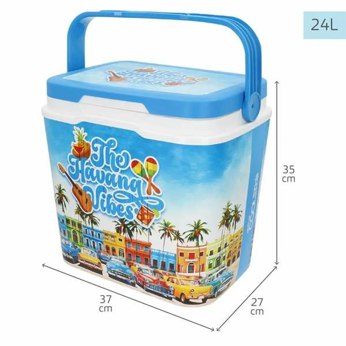 AKTIVE Lodówka plażowa 24 l, Summer Trends Design, wytrzymały plastik, izolacja z poliuretanu górnego, utrzymuje zimno do 15 godzin, bezpieczna pokrywa zamykana na zamek błyskawiczny, lekka i