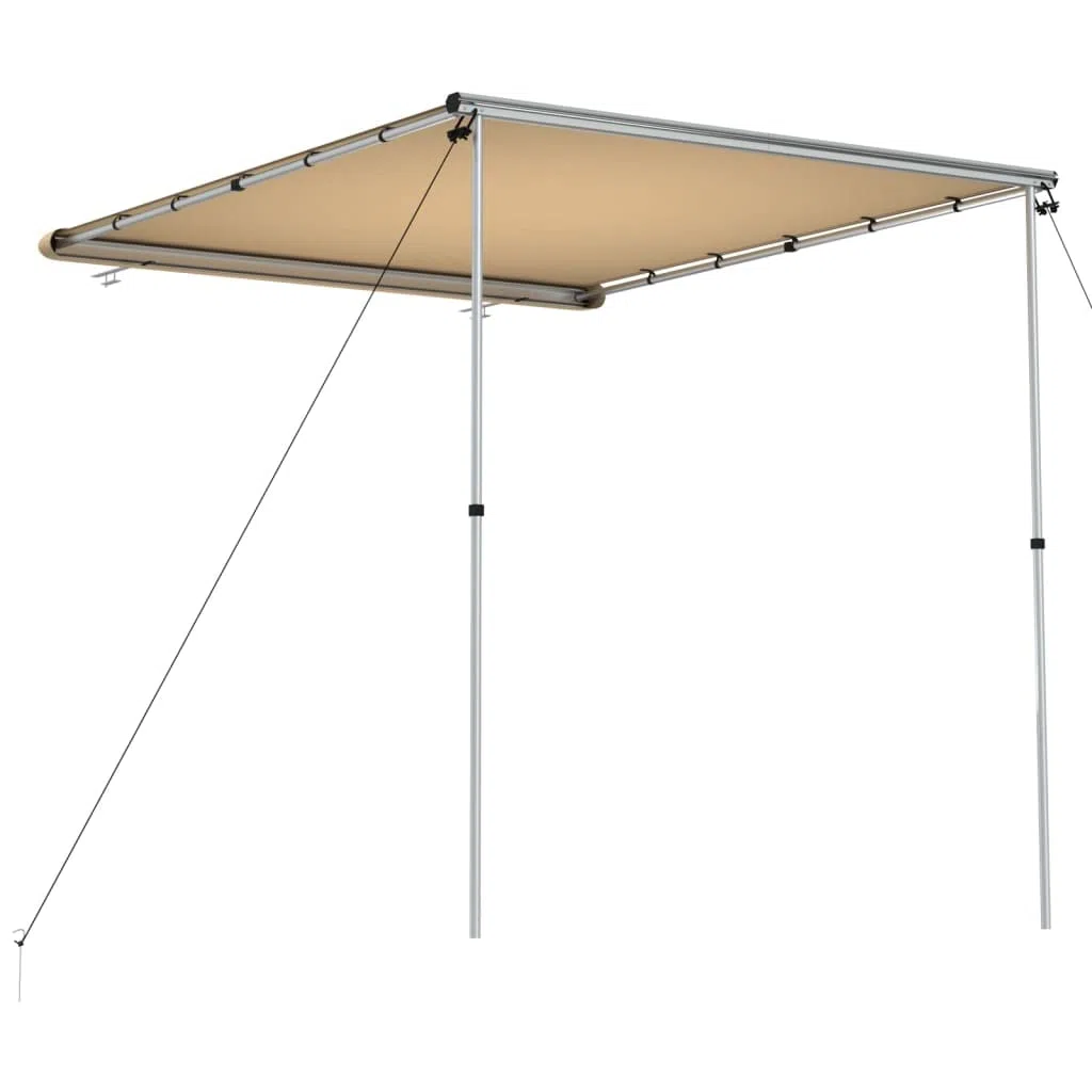 Markiza do przyczep kempingowych, beżowa, wykonana z aluminium i poliestru 160 g, 2,4 x 2,5 x 2,15 m, wodoszczelna torba do przechowywania na kempingu, podczas aktywności na świeżym powietrzu